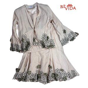 3pc Couture Inc NY Linen Green Floral Applique Set